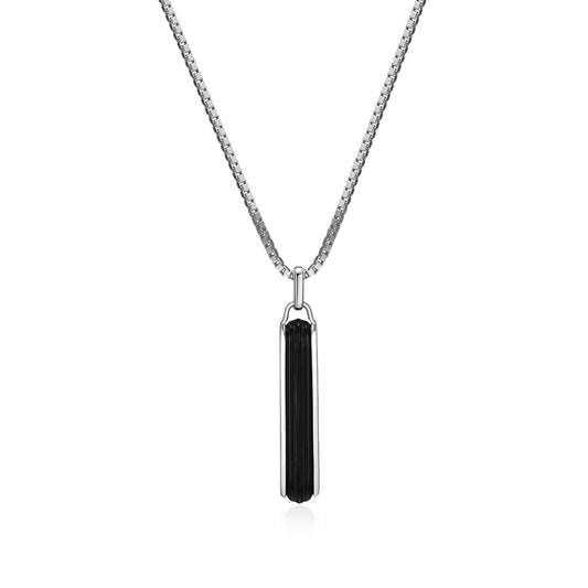 UN0126 - Linear Black Onyx Pendant Necklace