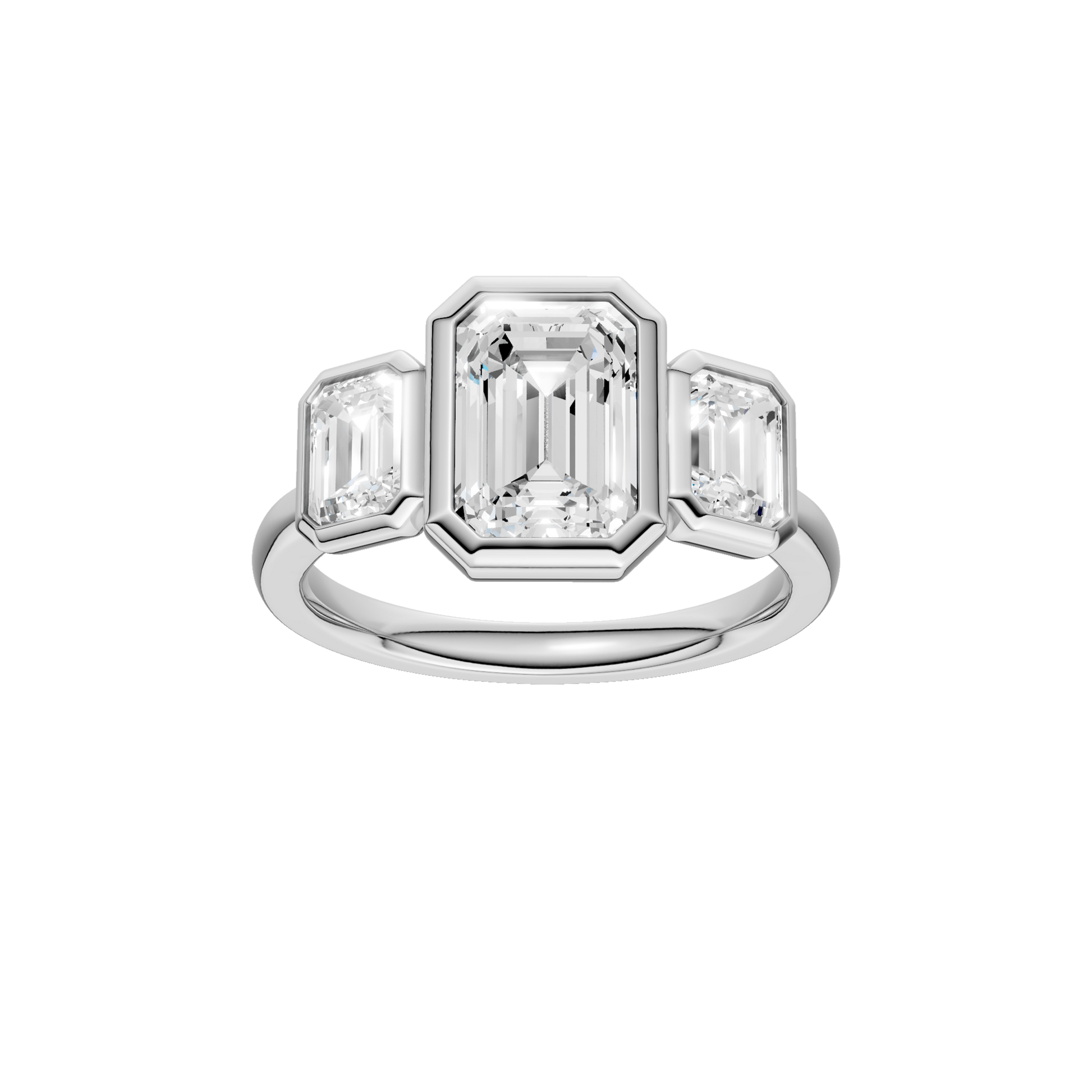 Bezel-Set 3-Stone Ring(Emerald)