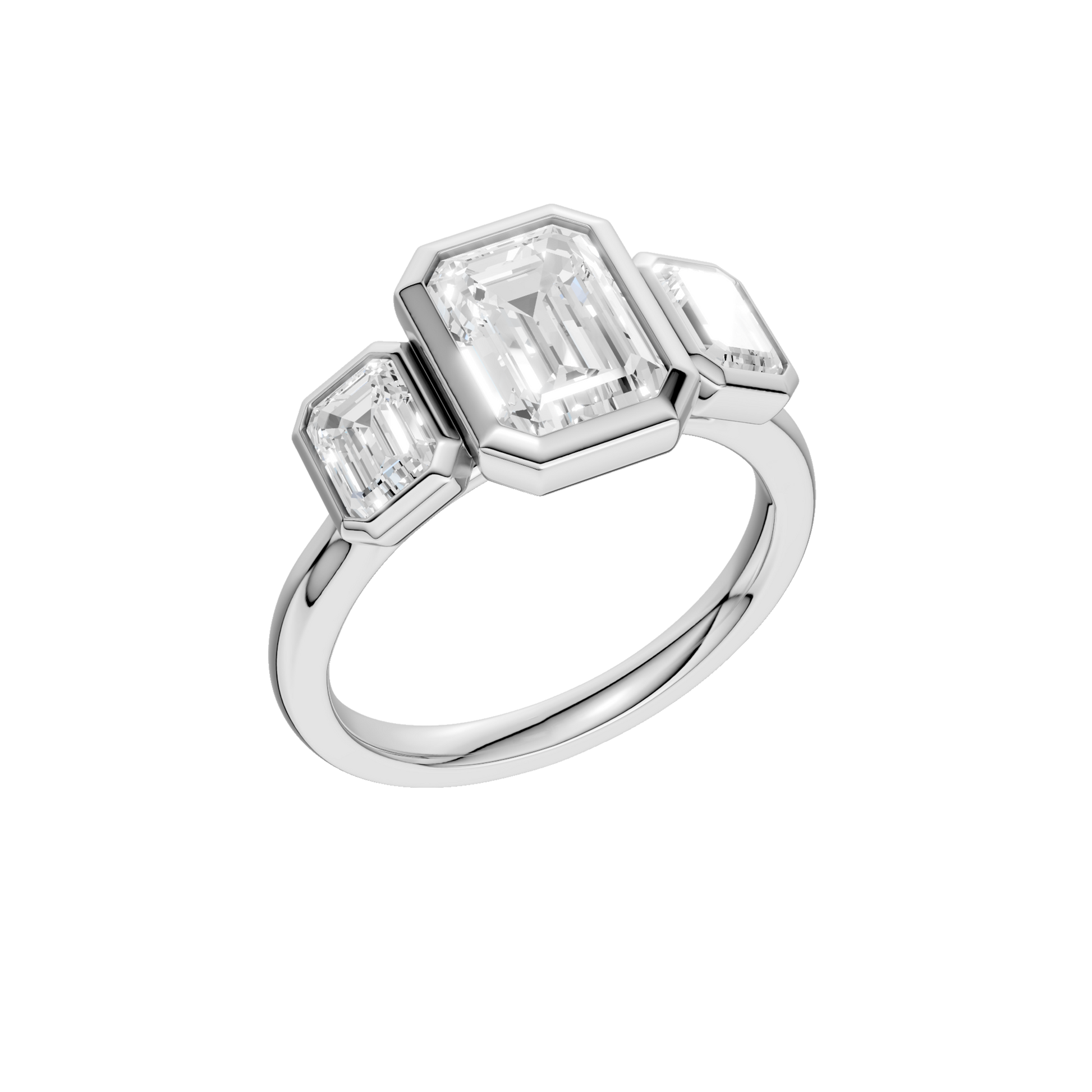 Bezel-Set 3-Stone Ring(Emerald)