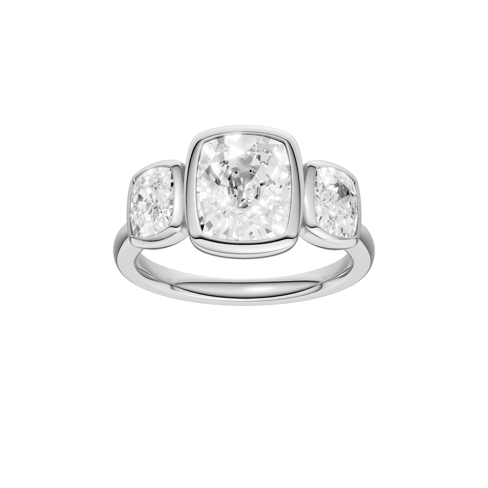 Bezel-Set 3-Stone Ring(Elongated Cushion)