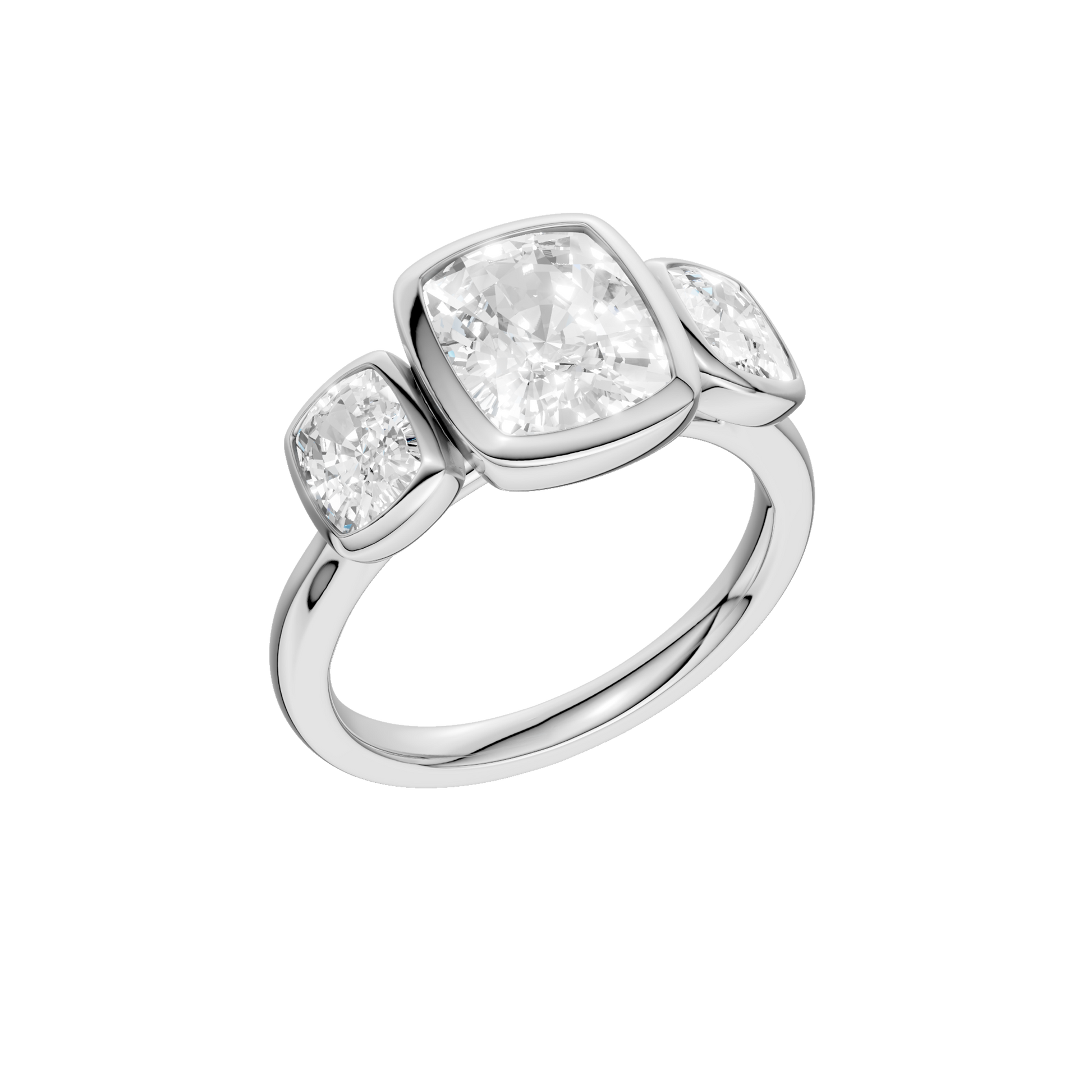 Bezel-Set 3-Stone Ring(Elongated Cushion)