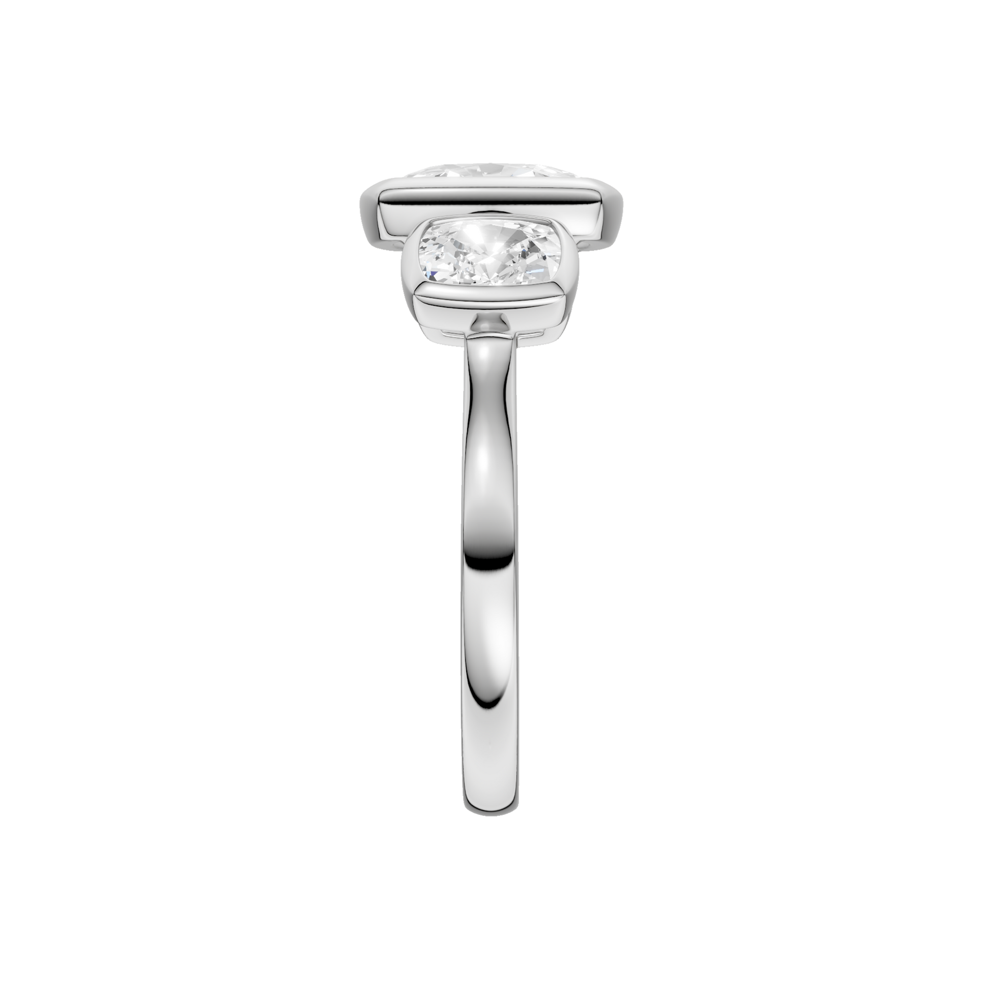 Bezel-Set 3-Stone Ring(Elongated Cushion)