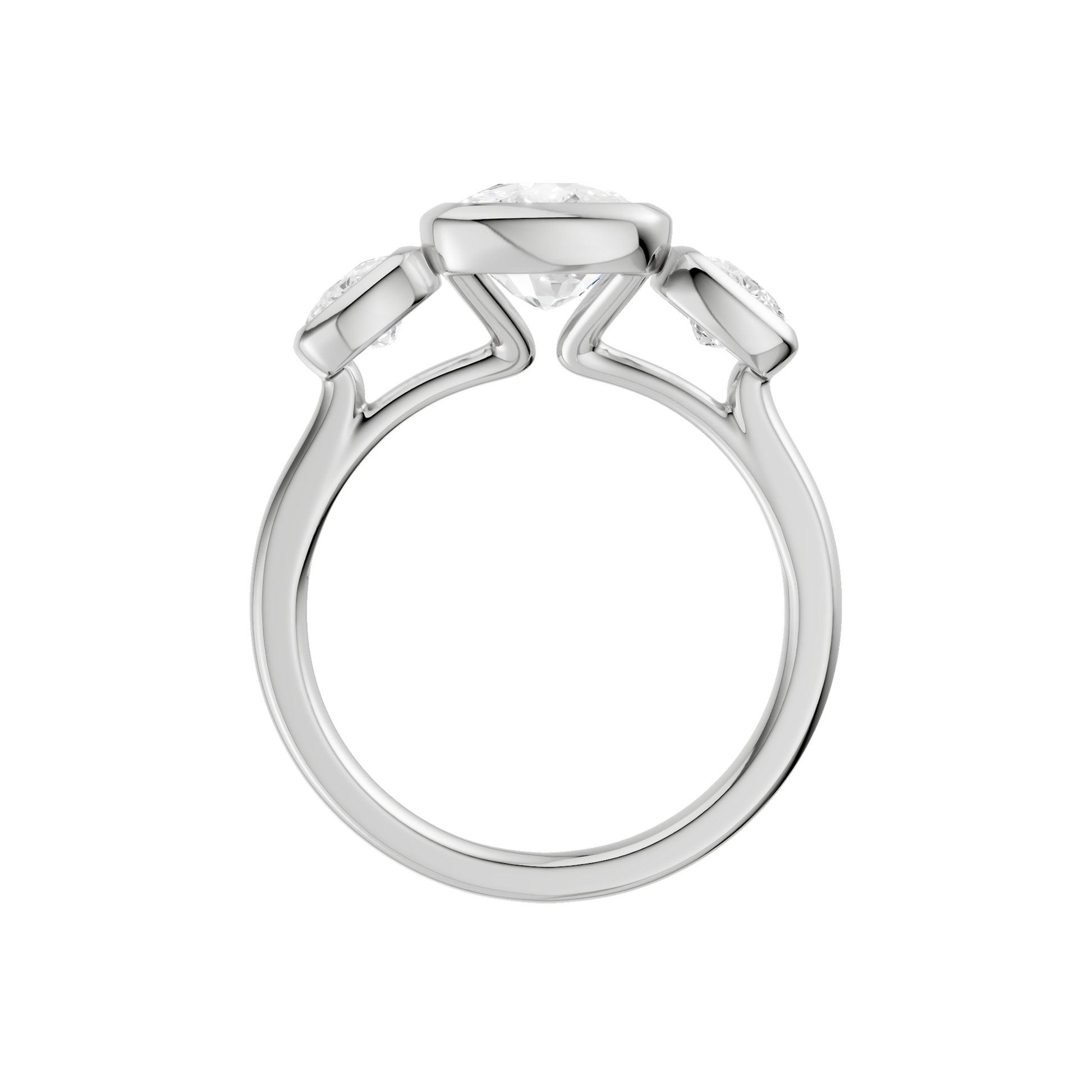 Bezel-Set 3-Stone Ring(Elongated Cushion)