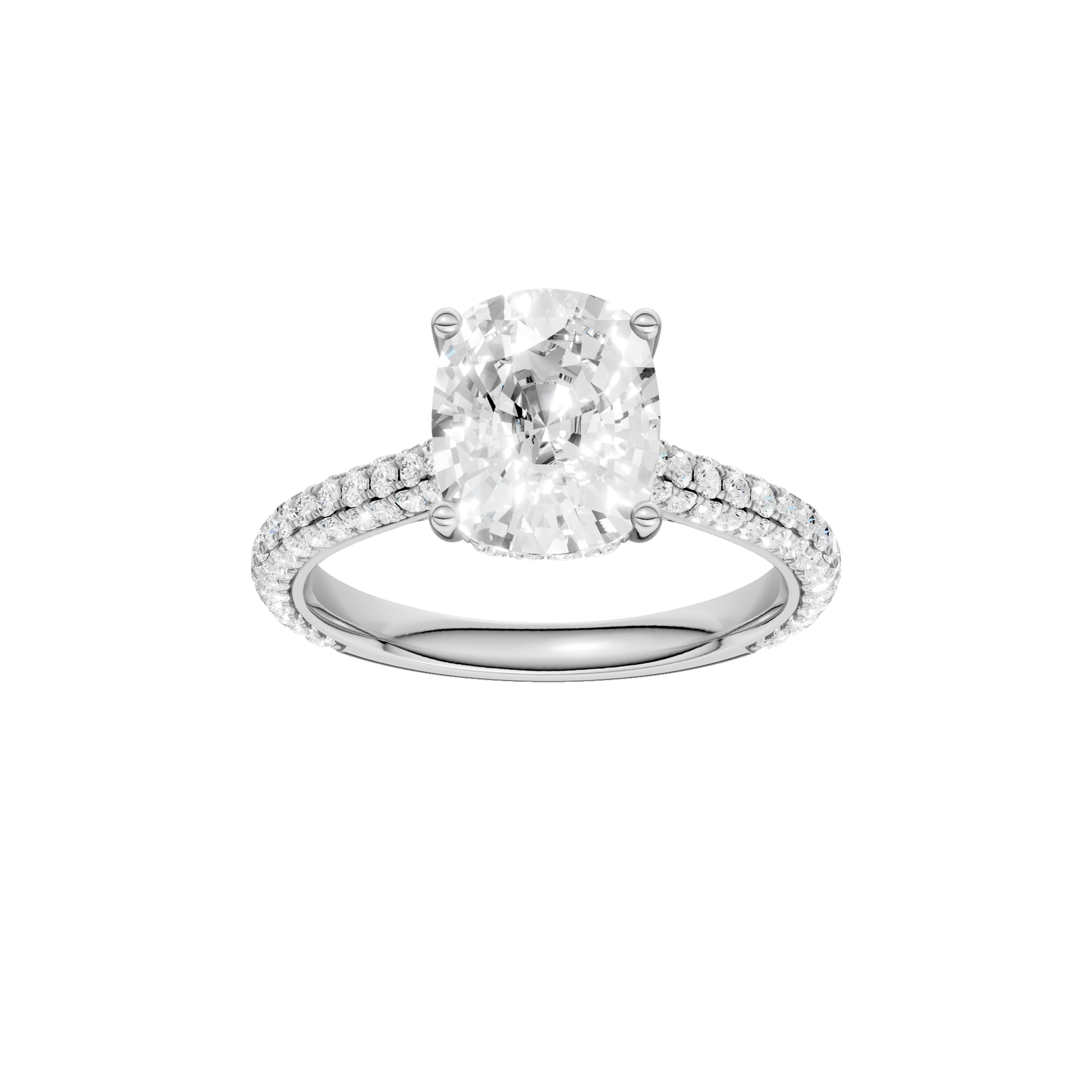 Hidden Halo Pave Engagement Ring(Elongated Cushion)