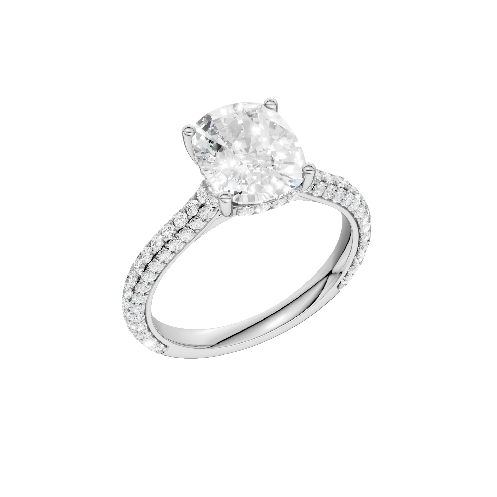 Hidden Halo Pave Engagement Ring(Elongated Cushion)
