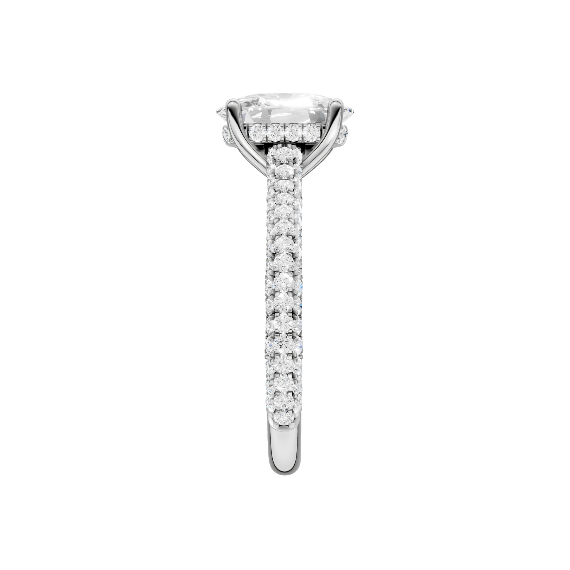 Hidden Halo Pave Engagement Ring(Elongated Cushion)