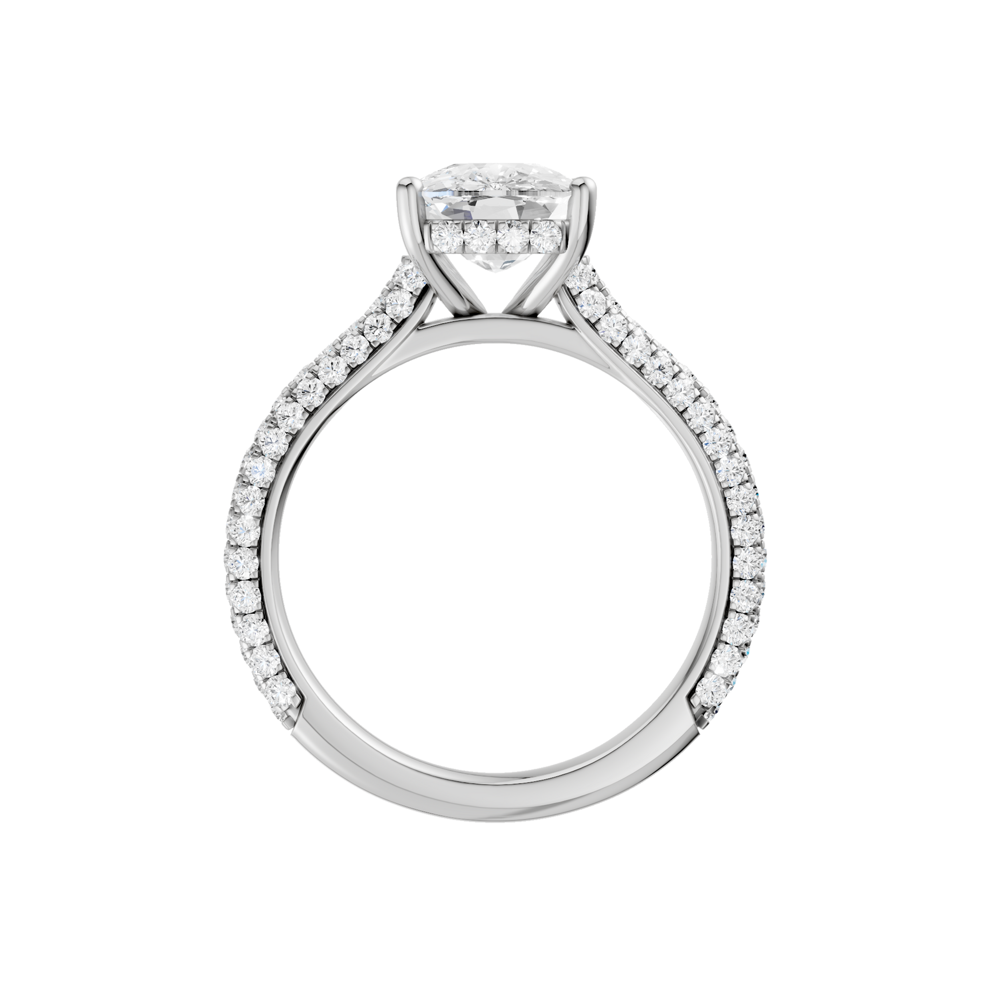 Hidden Halo Pave Engagement Ring(Elongated Cushion)