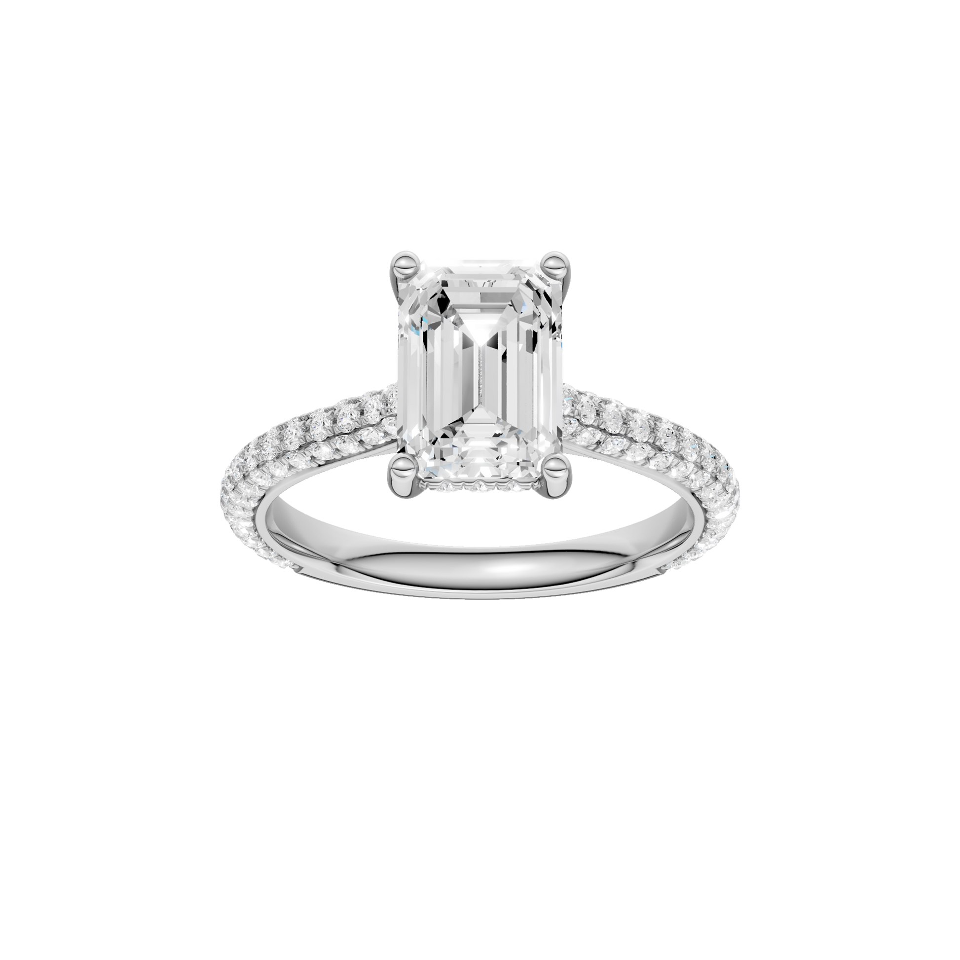 Hidden Halo Pave Engagement Ring(Emerald)