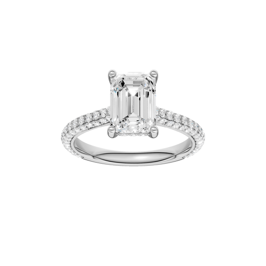 Hidden Halo Pave Engagement Ring(Emerald)