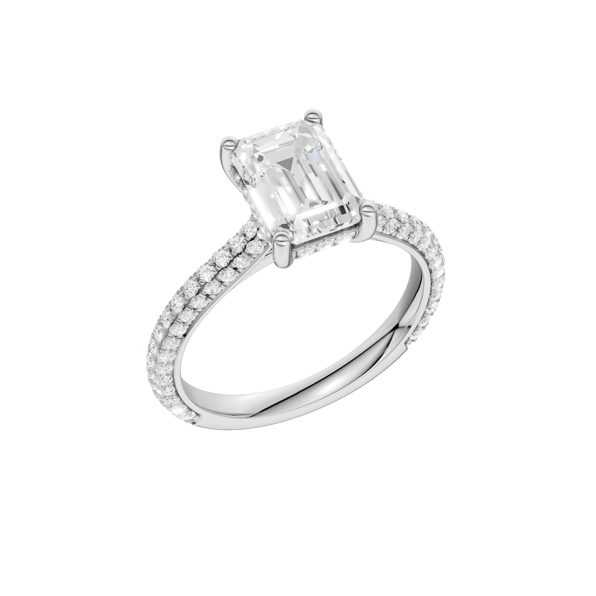 Hidden Halo Pave Engagement Ring(Emerald)