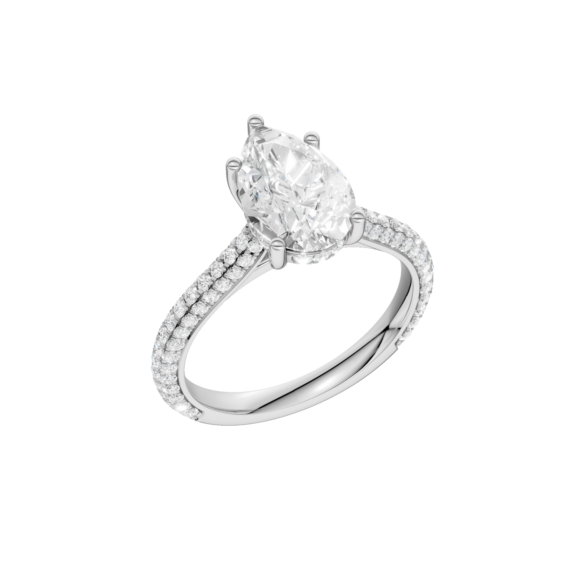 Hidden Halo Pave Engagement Ring(Pear)