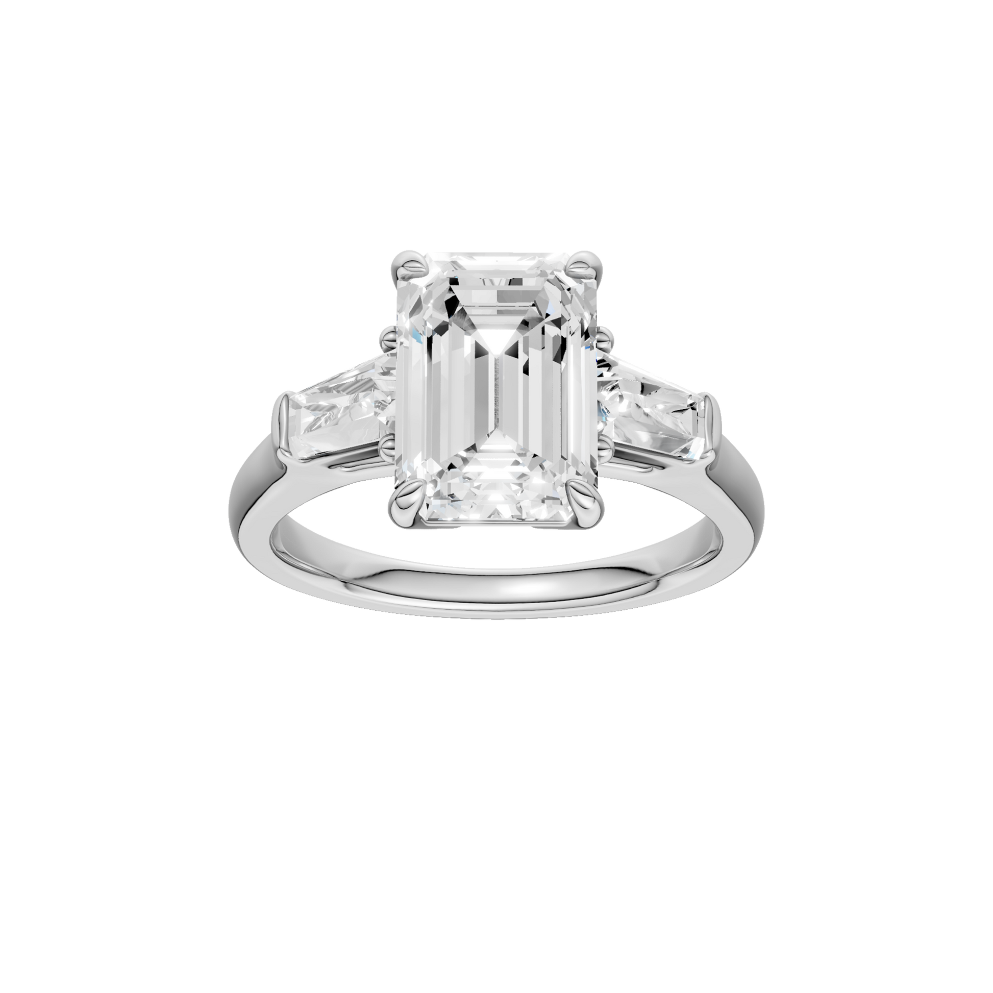 3-Stone Engagement Ring(Emerald+Tapered)