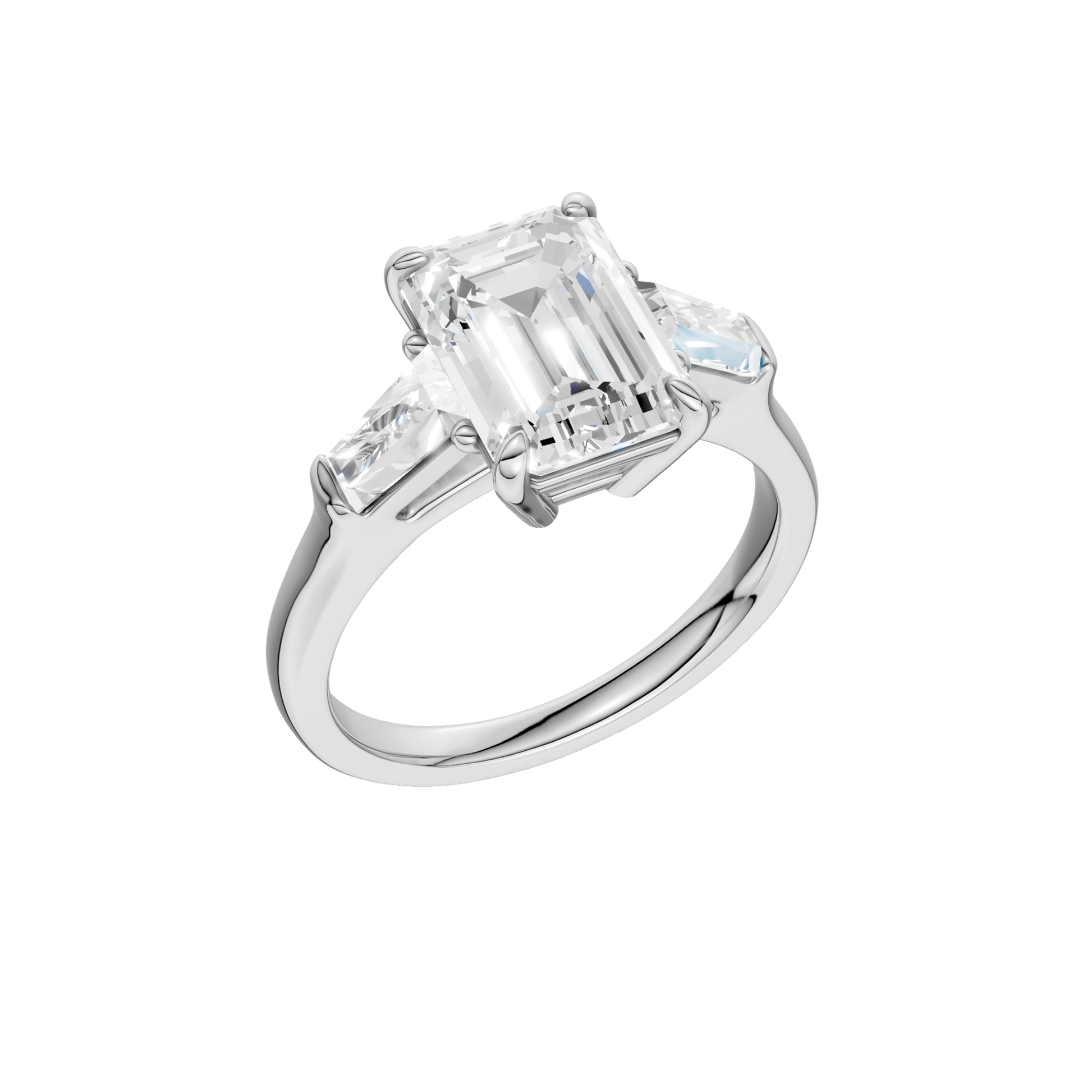 3-Stone Engagement Ring(Emerald+Tapered)