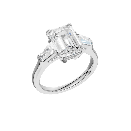3-Stone Engagement Ring(Emerald+Tapered)