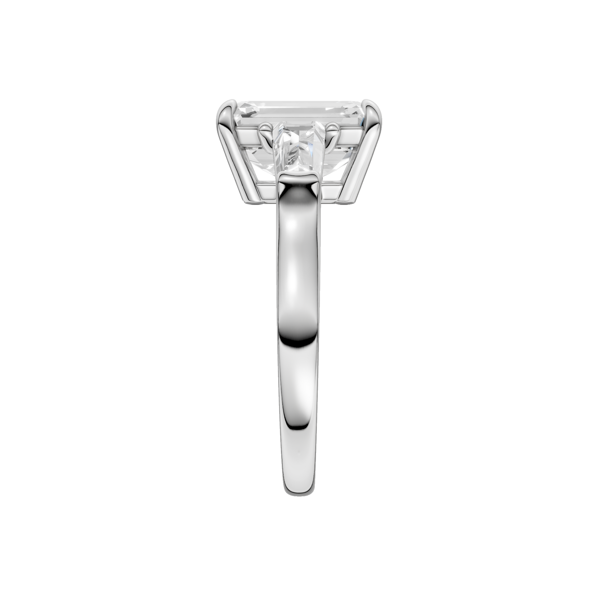 3-Stone Engagement Ring(Emerald+Tapered)