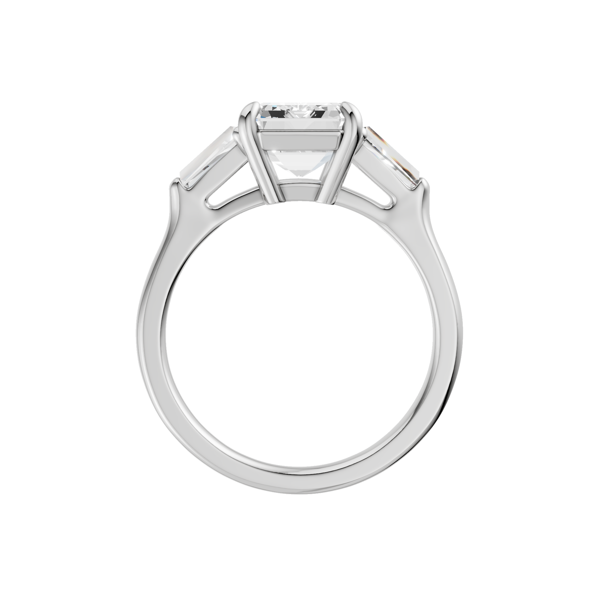 3-Stone Engagement Ring(Emerald+Tapered)