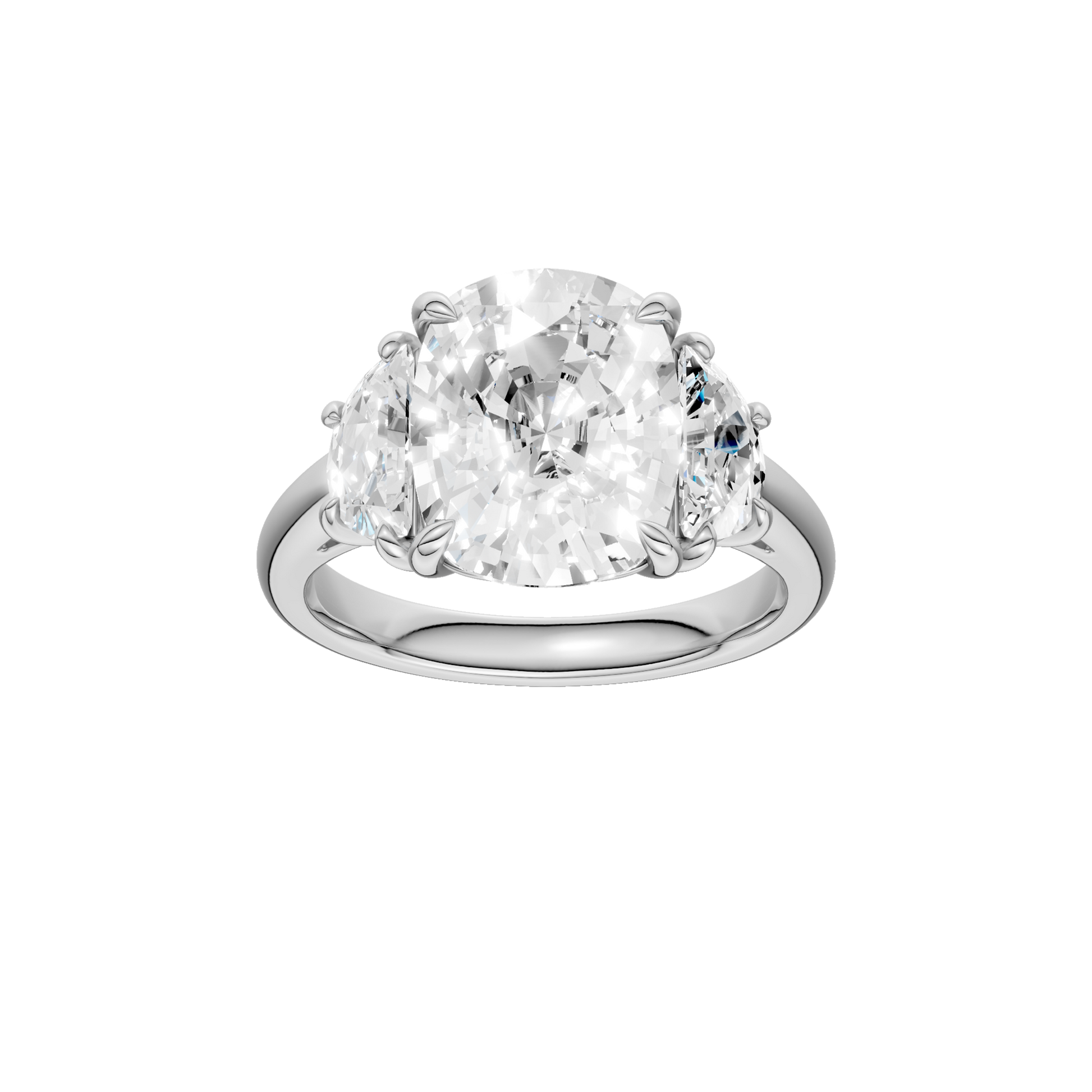 3-Stone Engagement Ring(Elongated Cushion+Half Moon)