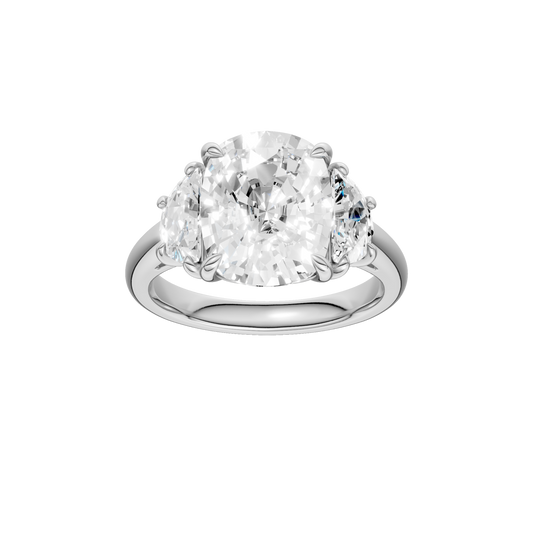 3-Stone Engagement Ring(Elongated Cushion+Half Moon)
