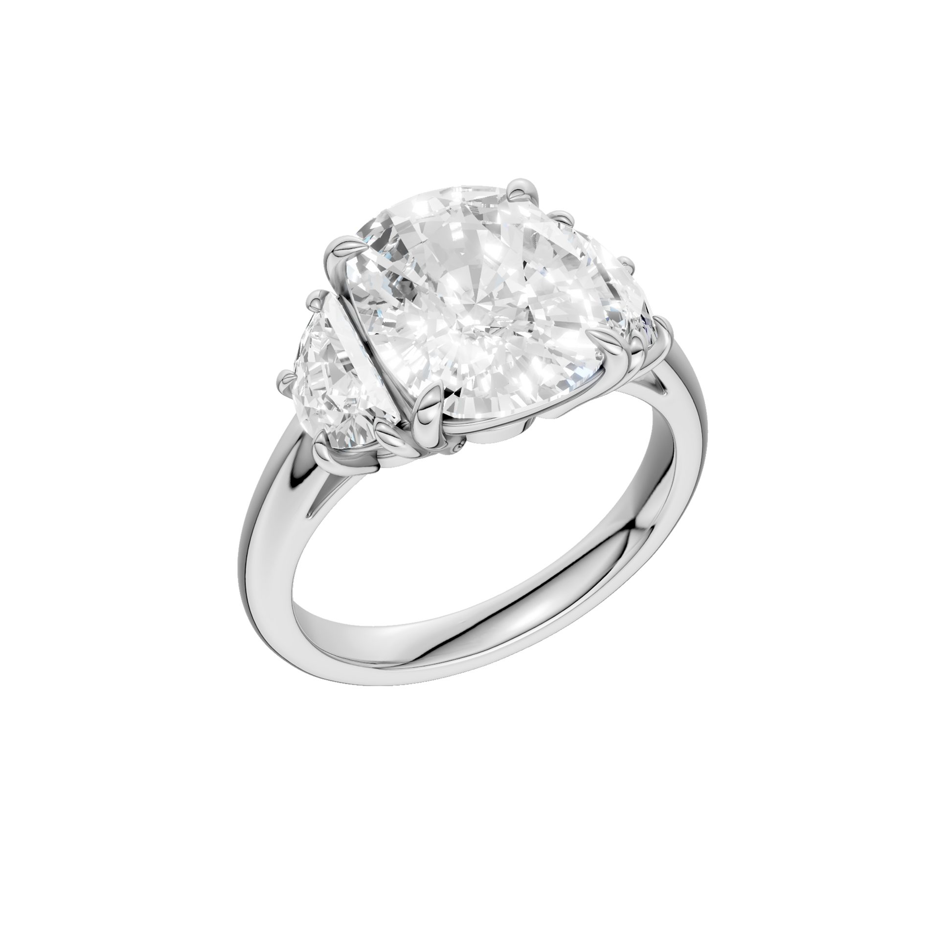 3-Stone Engagement Ring(Elongated Cushion+Half Moon)