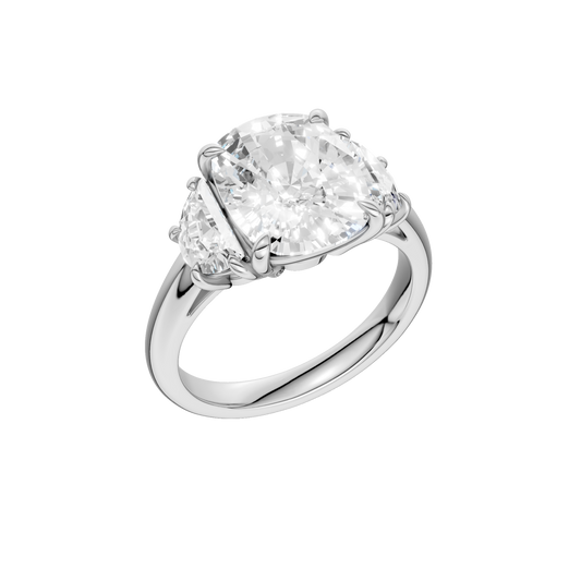3-Stone Engagement Ring(Elongated Cushion+Half Moon)