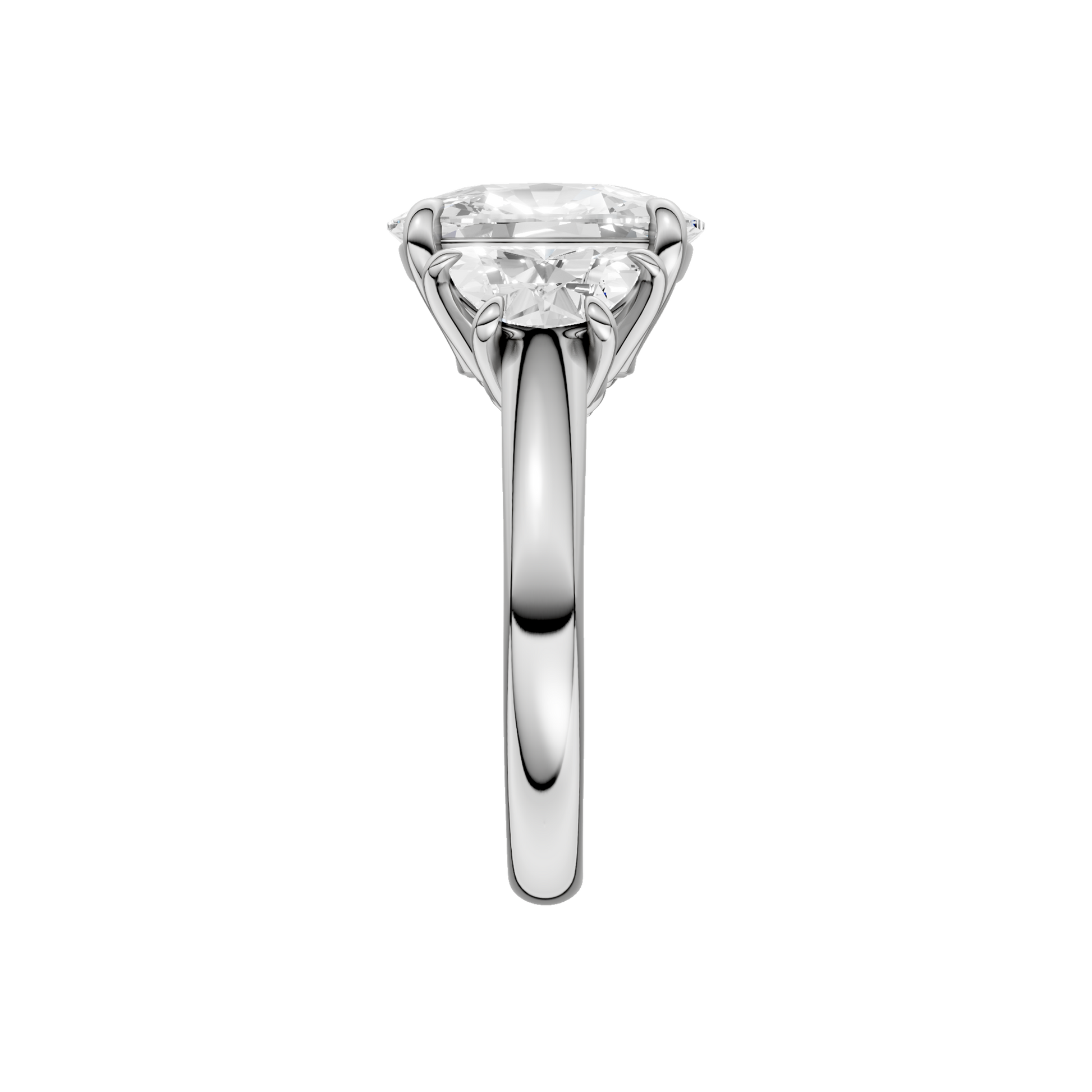 3-Stone Engagement Ring(Elongated Cushion+Half Moon)
