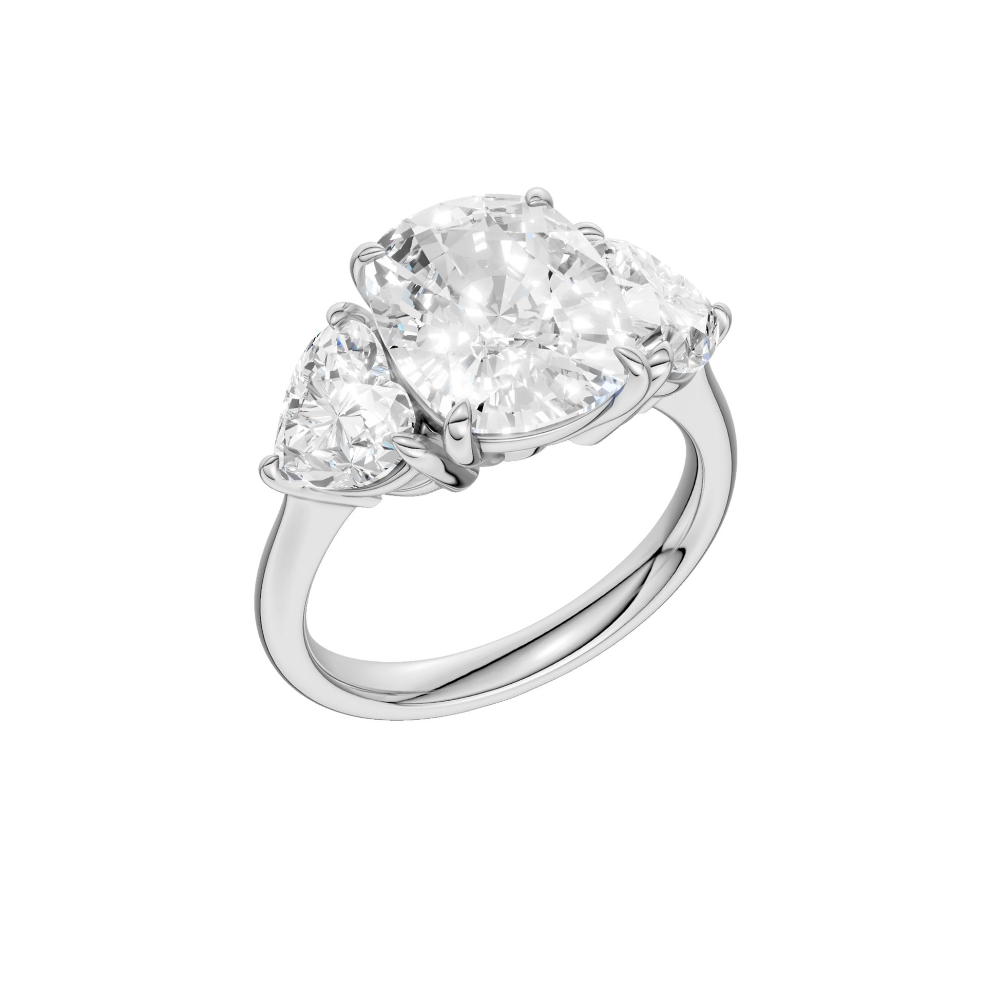 3-Stone Engagement Ring(Elongated Cushion+Heart)