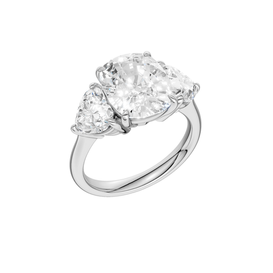 3-Stone Engagement Ring(Elongated Cushion+Heart)