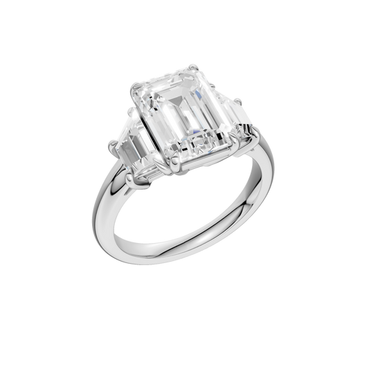 3-Stone Engagement Ring(Emerald+Trapezoid)