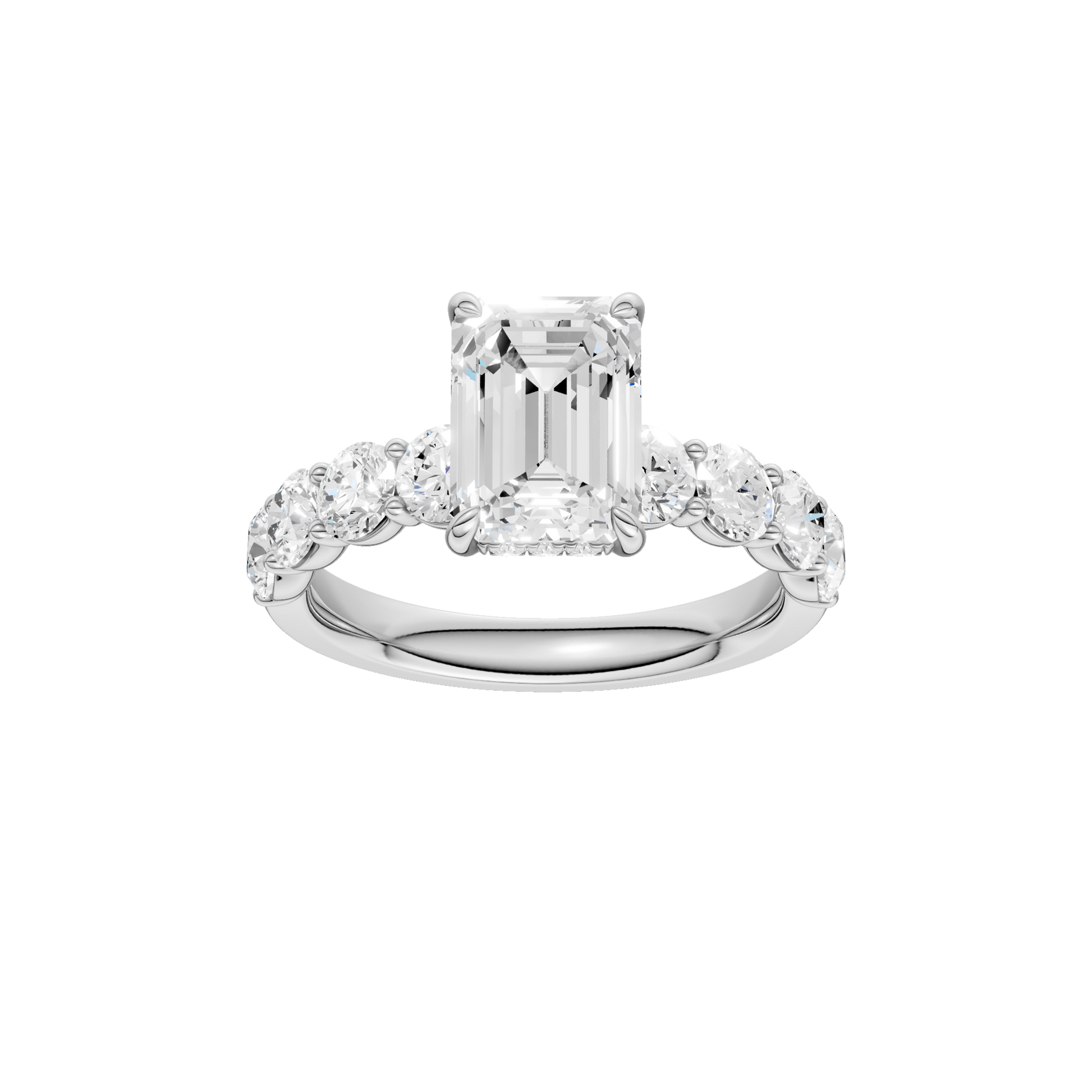 Semi Eternity Engagement Ring(Emerald)