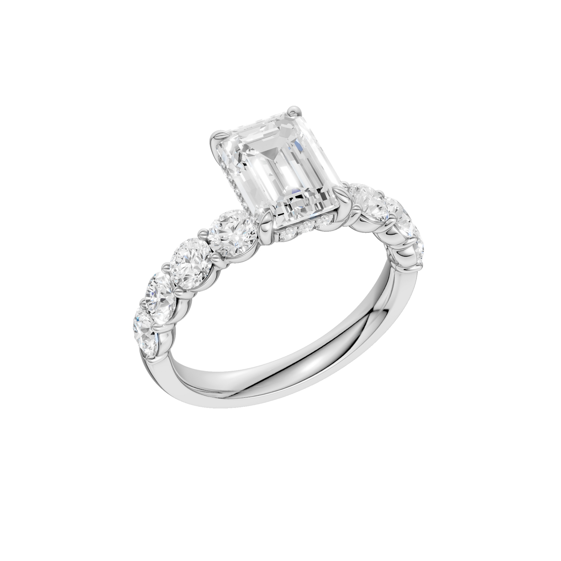 Semi Eternity Engagement Ring(Emerald)