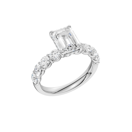 Semi Eternity Engagement Ring(Emerald)