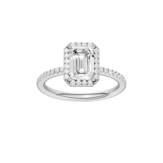 Petite Halo Peg Head Engagement Ring(Emerald)
