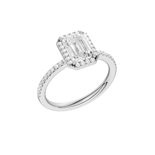 Petite Halo Peg Head Engagement Ring(Emerald)