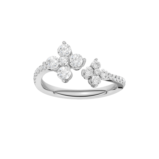 Flower Petals Diamond Cuff Ring(Round)
