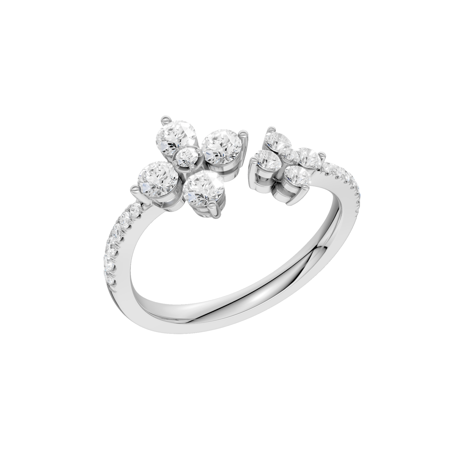 Flower Petals Diamond Cuff Ring(Round)