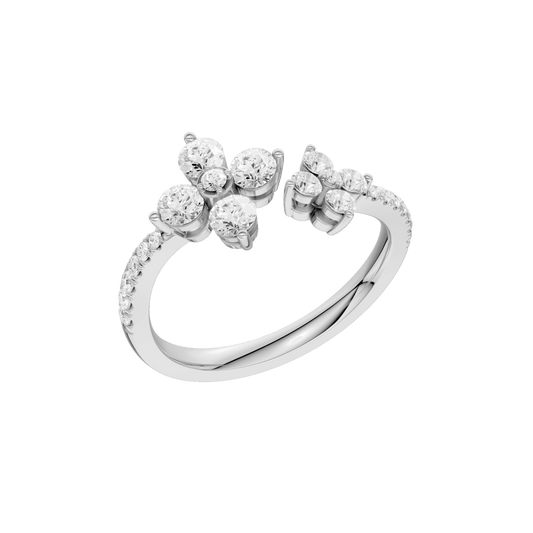 Flower Petals Diamond Cuff Ring(Round)
