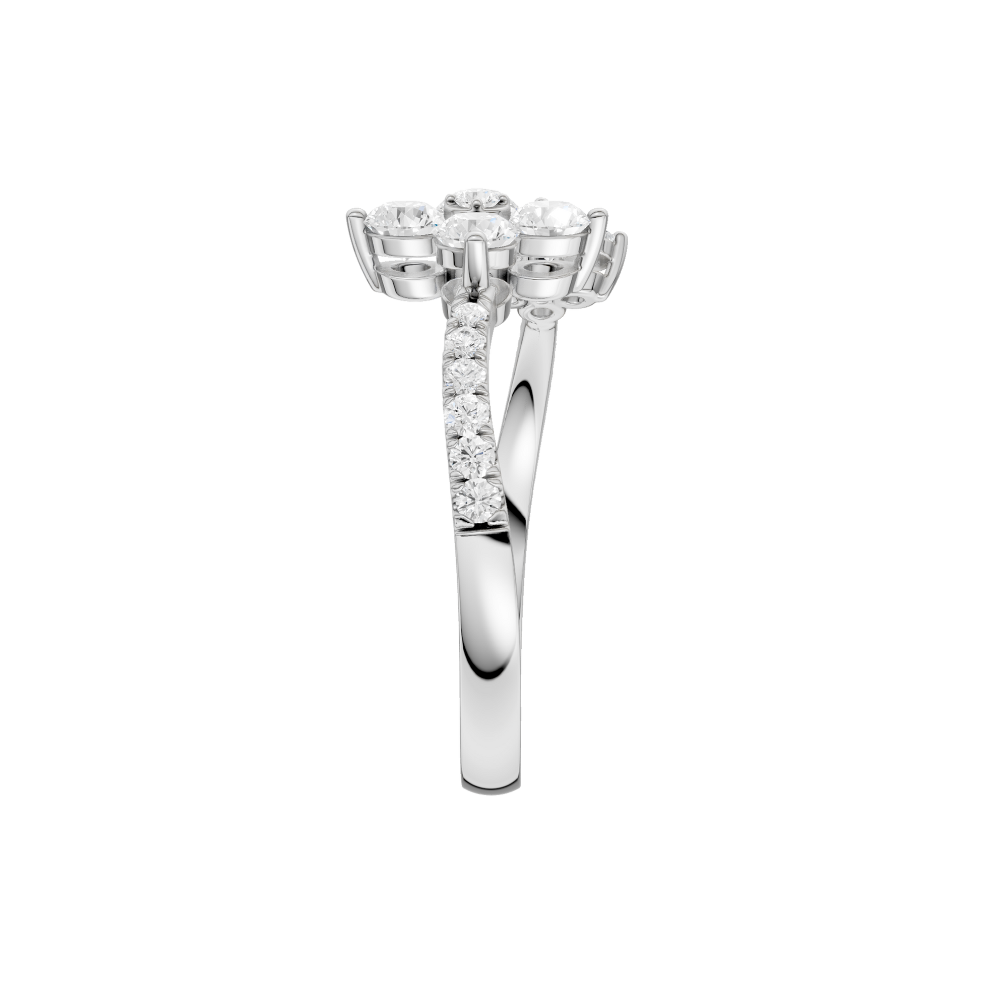 Flower Petals Diamond Cuff Ring(Round)