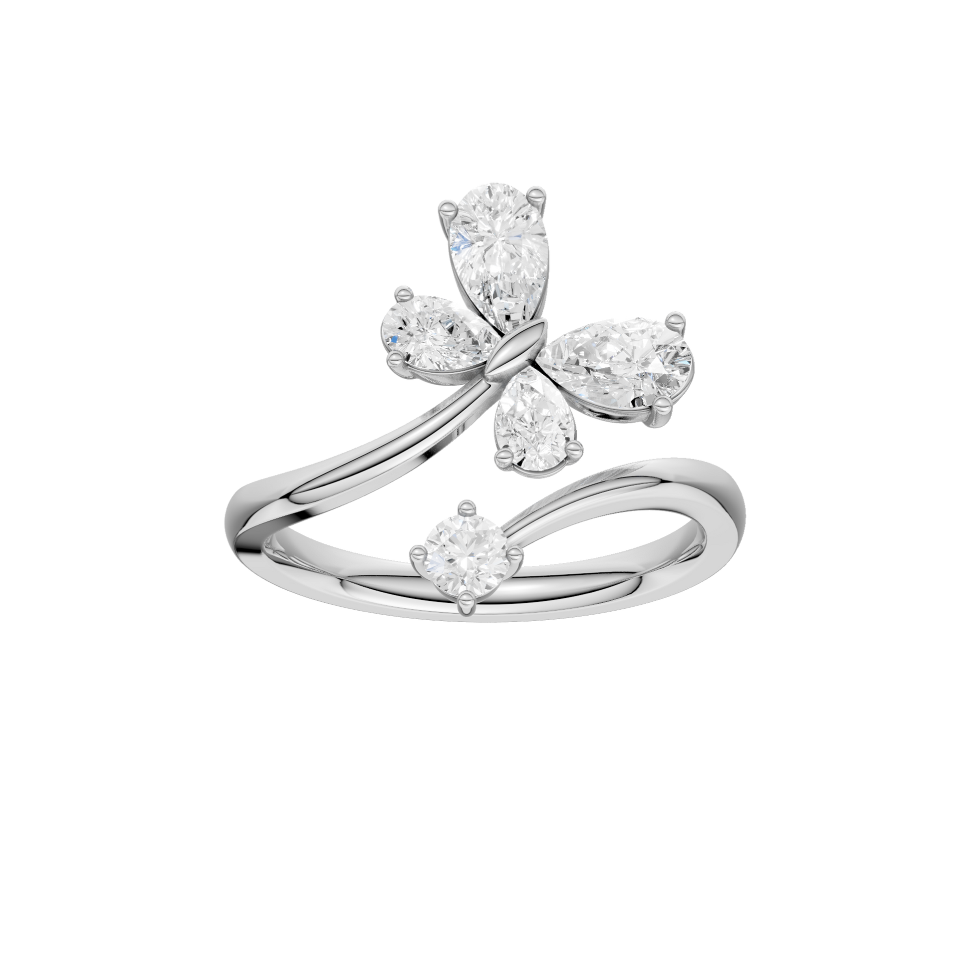 Butterfly Bypass Diamond Ring(Pear)