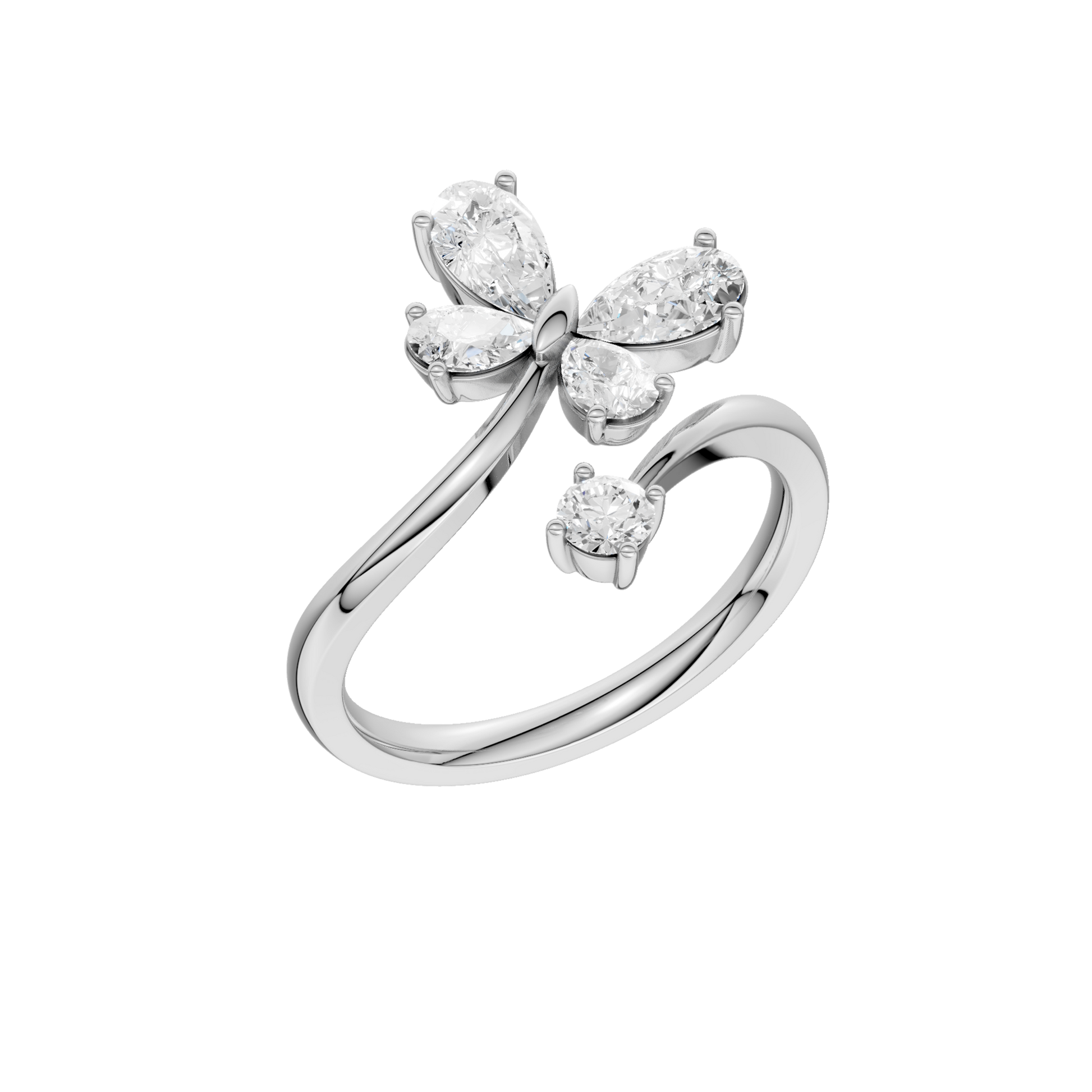 Butterfly Bypass Diamond Ring(Pear)