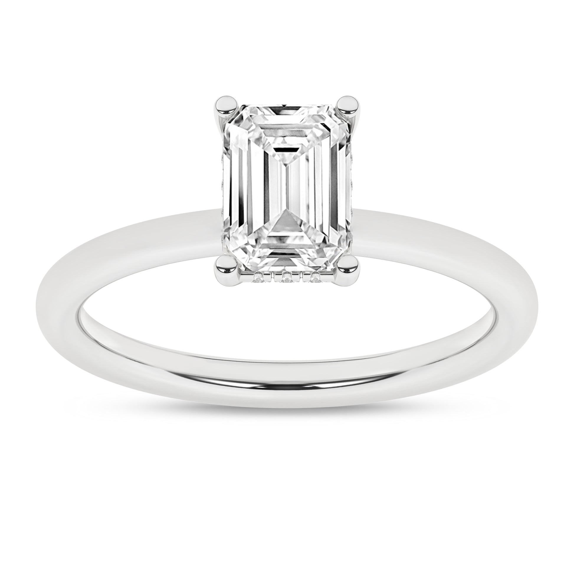 Hidden Halo Plain Shank Engagement Ring (Emerald)