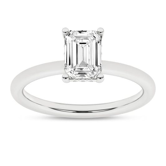 Hidden Halo Plain Shank Engagement Ring (Emerald)