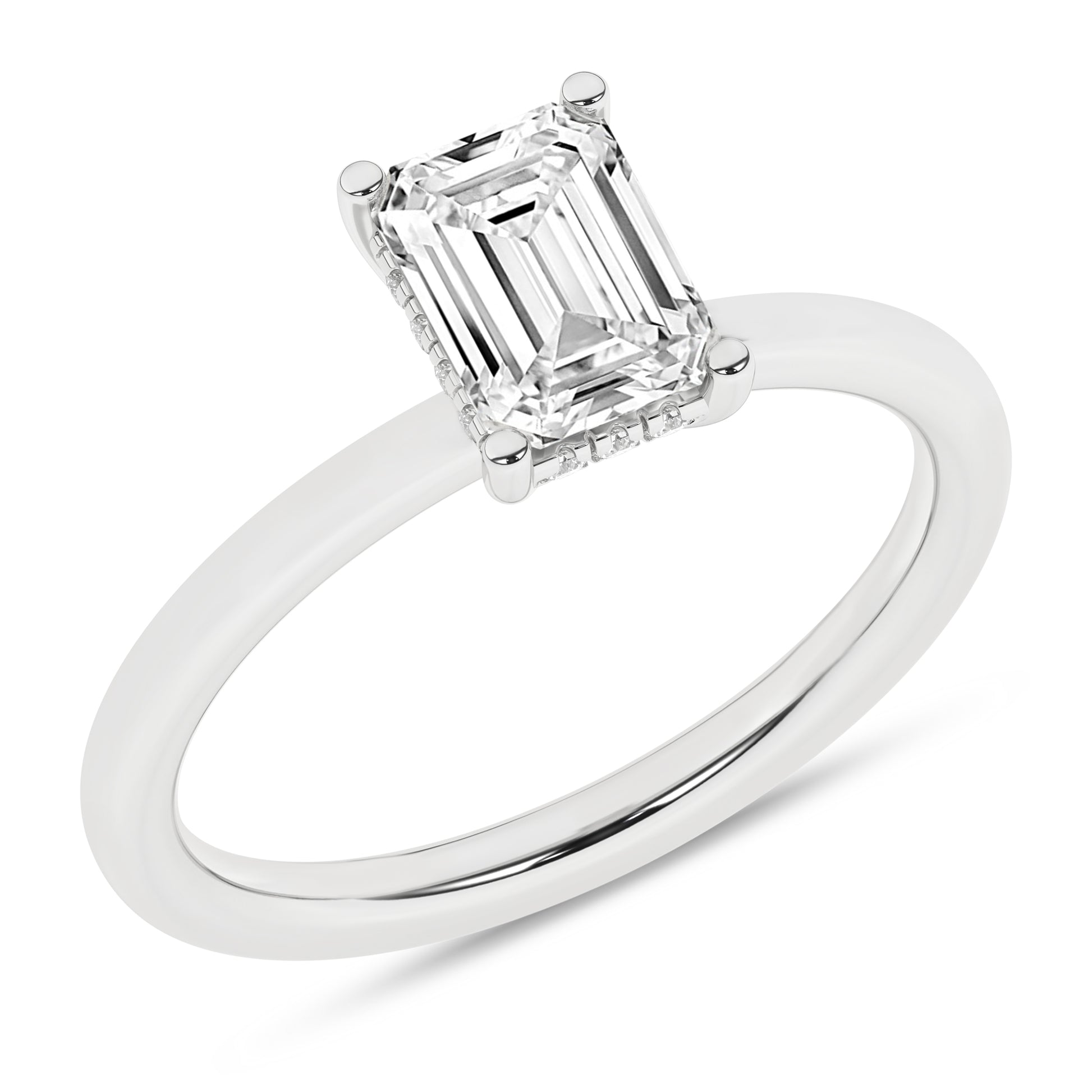 Hidden Halo Plain Shank Engagement Ring (Emerald)