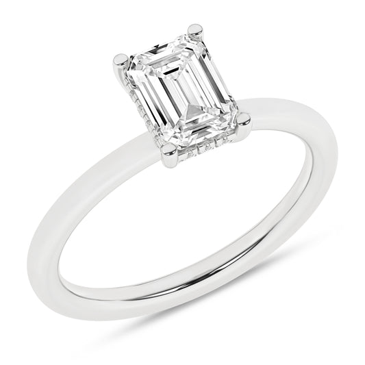 Hidden Halo Plain Shank Engagement Ring (Emerald)