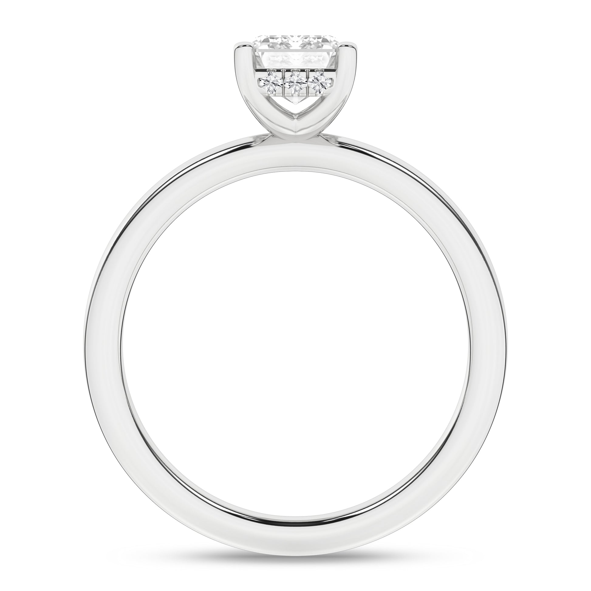 Hidden Halo Plain Shank Engagement Ring (Emerald)