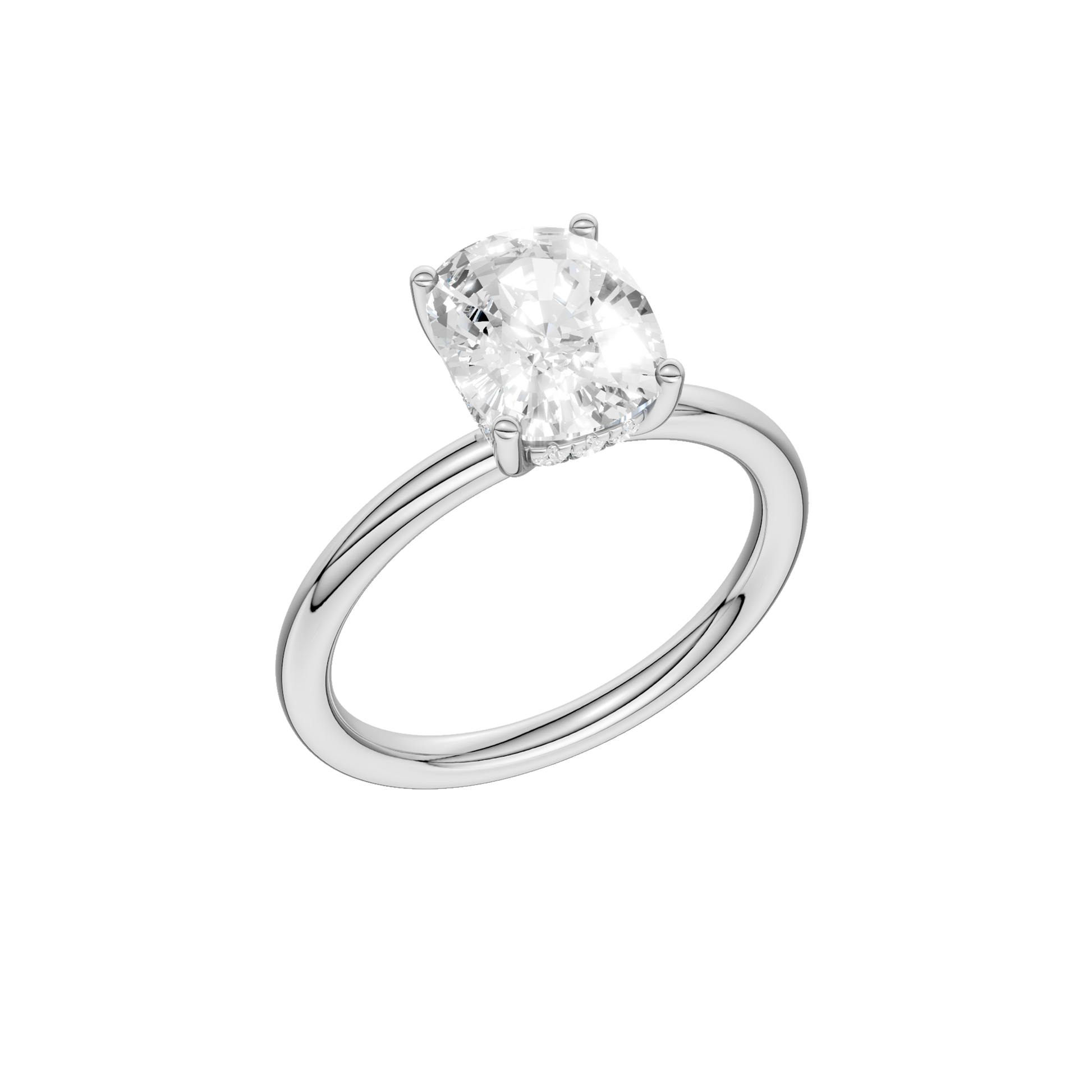 Hidden Halo Plain Shank Engagement Ring(Elongated Cushion)