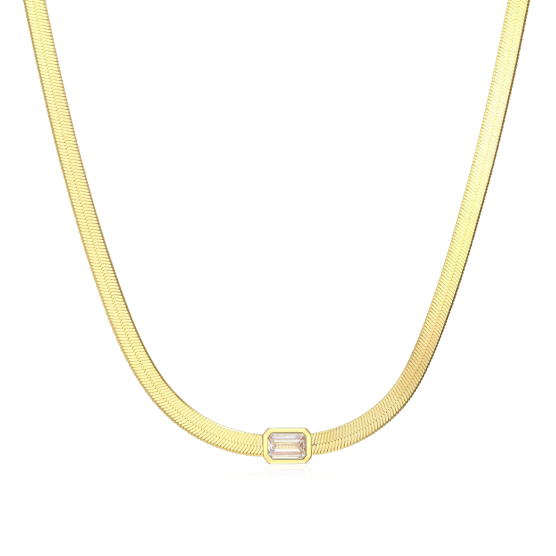 MN0136Y - Bezel Emerald Flat Snake Chain Bracelet