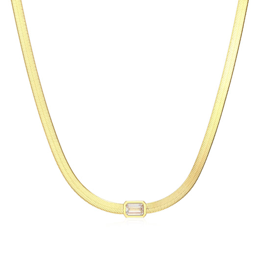 MN0136Y - Bezel Emerald Flat Snake Chain Bracelet