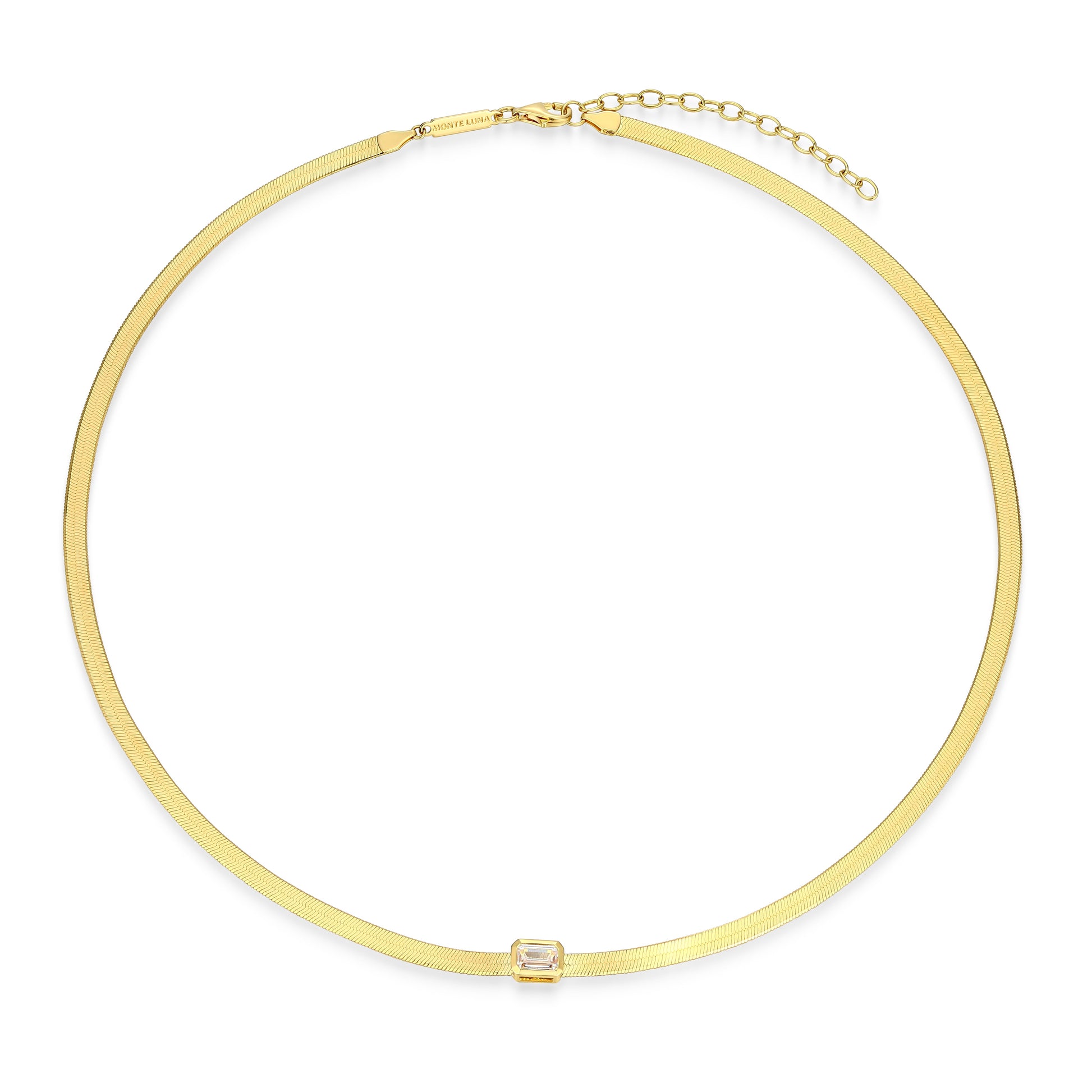 MN0136Y - Bezel Emerald Flat Snake Chain Bracelet
