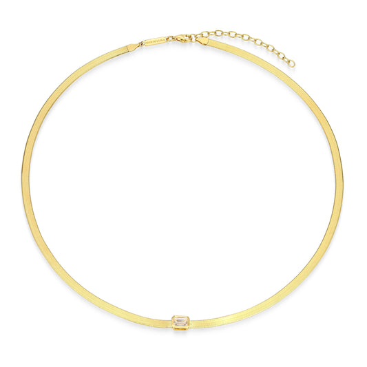 MN0136Y - Bezel Emerald Flat Snake Chain Bracelet