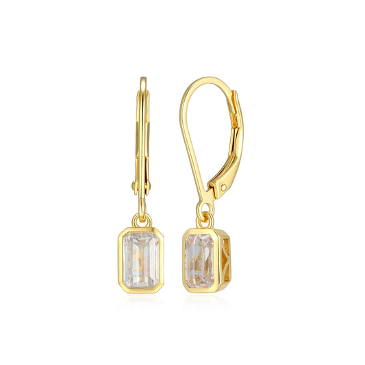 ME0136Y - Bezel Emerald Leverback Earrings